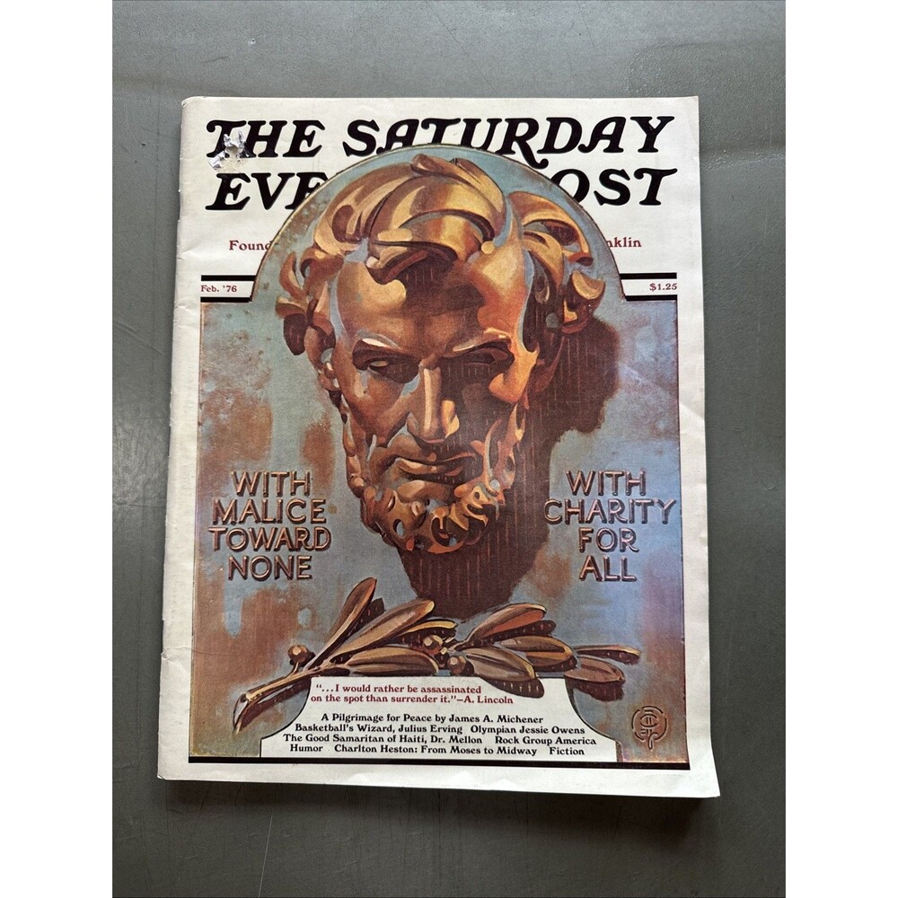 1976 VINTAGE ORIGINAL THE SATURDAY EVENING POST ABE LINCOLN ON COVER FEBRUARY